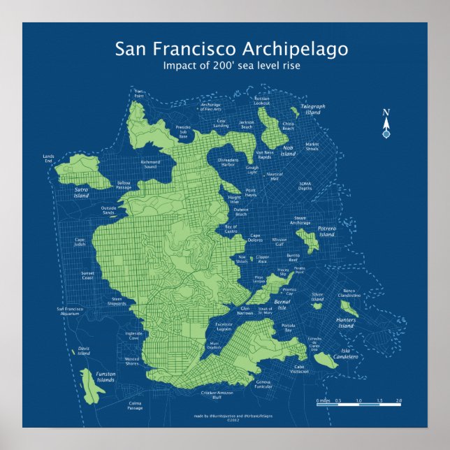 Street map of submerged San Francisco 18x18" Poster (Front)