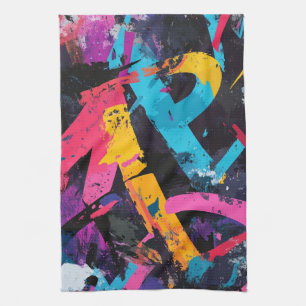 Street Mural with Layered Drips & Urban Color (1) Kitchen Towel