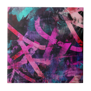 Street Mural with Layered Drips & Urban Color (4) Ceramic Tile