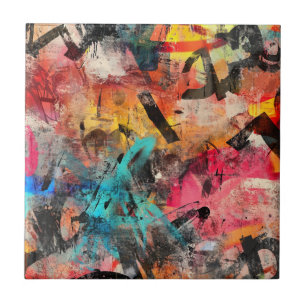 Street Mural with Layered Drips & Urban Color (7) Ceramic Tile