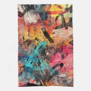 Street Mural with Layered Drips & Urban Color (7) Kitchen Towel