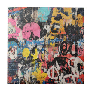 Street Mural with Layered Drips & Urban Color (8) Ceramic Tile