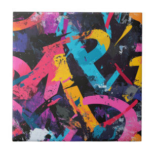 Street Mural with Layered Drips & Urban Color Ceramic Tile