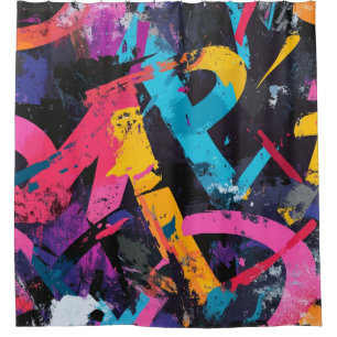 Street Mural with Layered Drips & Urban Color Shower Curtain