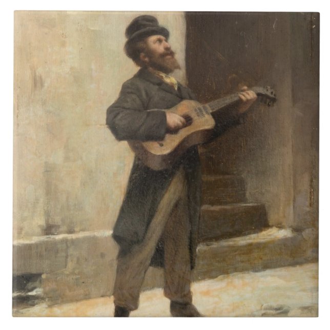 Street Musician With a Guitar (by Gerolamo Induno) Ceramic Tile (Front)