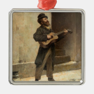 Street Musician With a Guitar (by Gerolamo Induno) Metal Ornament