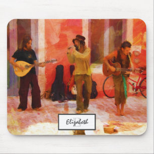 Street Musicians Playing Guitar Mandolin and Flute Mouse Pad