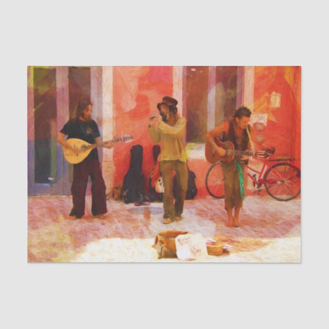Street Musicians Playing Guitar Mandolin and Flute Tissue Paper (Front)