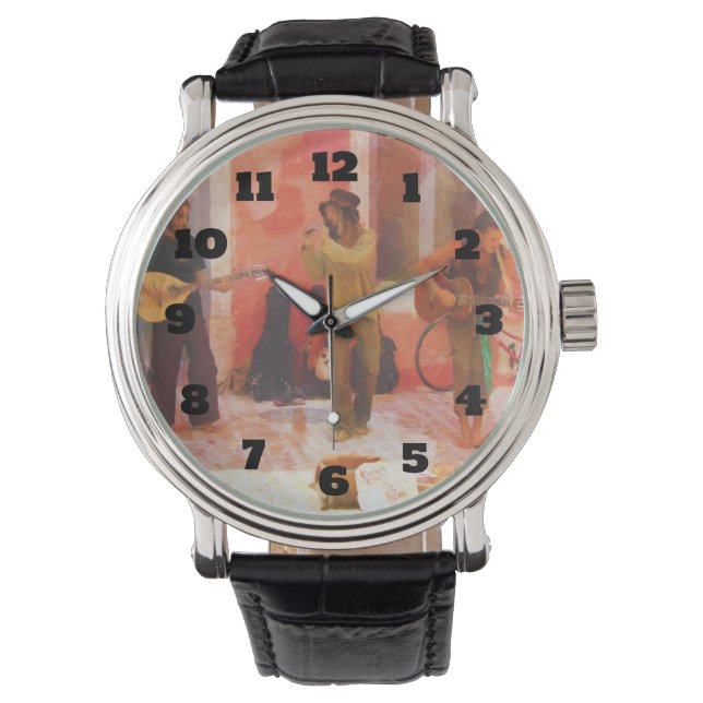 Street Musicians Playing Guitar Mandolin and Flute Watch (Front)