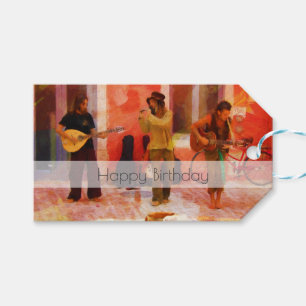 Street Musicians Playing Together Happy Birthday Gift Tags