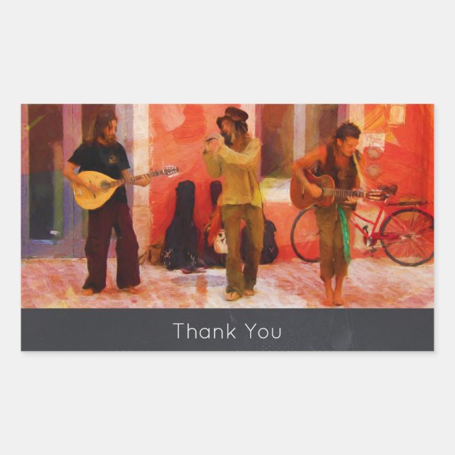 Street Musicians Playing Together Thank You Rectangular Sticker (Front)