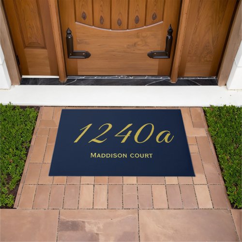 Street Number Address Navy Gold Doormat