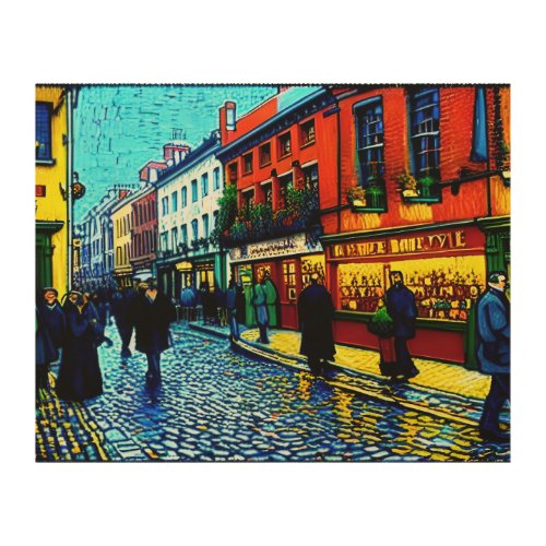 Street of Dublin Ireland Van Gogh Style  Wood Wall Art