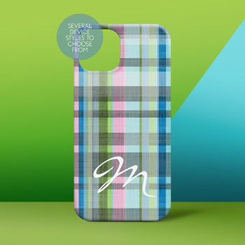 Street Plaid Pattern With Monogram Iphone 15 Case by iphone_ipad_cases at Zazzle