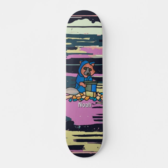 Street Raccoon Exploring Through A Trash Can | Fun Skateboard (Front)