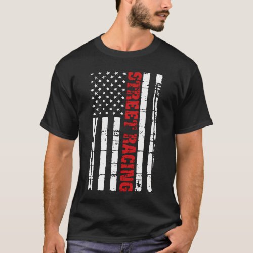 Street Racing Flag Outlaws Drag Race American T_Shirt