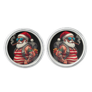 Street Rebel Tattooed Christmas Santa Claus Cufflinks