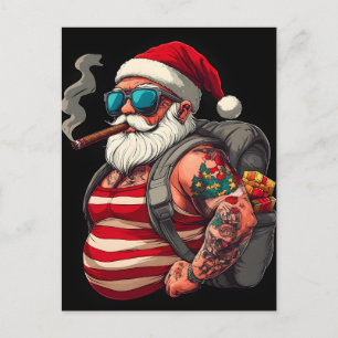 Street Rebel Tattooed Christmas Santa Claus Holiday Postcard