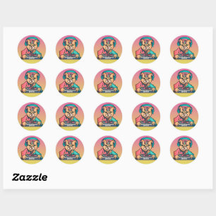 Street Retro Cat with Headphones   Funny Classic Round Sticker