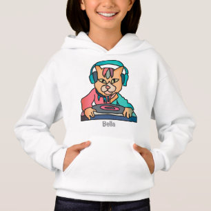 Street Retro Cat with Headphones   Funny Hoodie