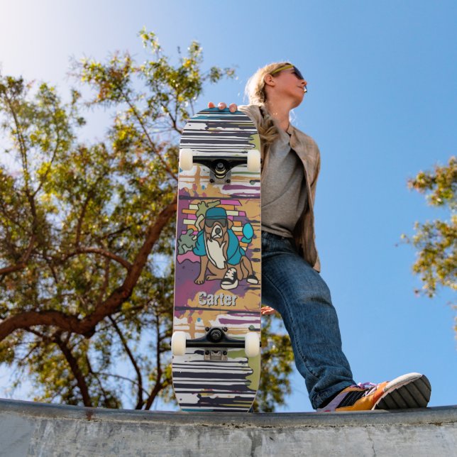 Street Retro Dog, Cap and Sneakers  | Funny Skateboard (Outdoor 1)