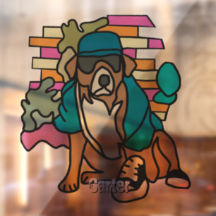 Street Retro Dog, Cap and Sneakers Funny Window Cling