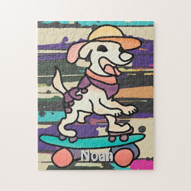 Street Retro Dog on Skateboard | Funny Jigsaw Puzzle (Vertical)