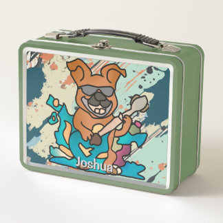 Street Retro Dog with Guitar | Funny Metal Lunch Box