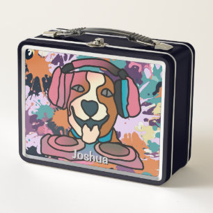 Street Retro Dog with Headphones Funny Metal Lunch Box