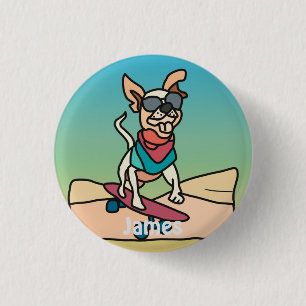 Street Retro Dog with Sunglasses on Skateboard Button