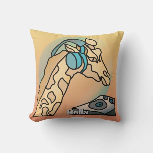 Street Retro Giraffe with Headphones Throw Pillow (Front)