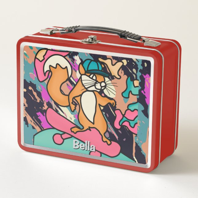 Street Retro Squirrel on Skateboard | Funny  Metal Lunch Box (Front)