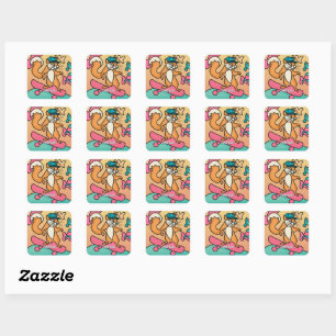 Street Retro Squirrel on Skateboard Funny Square Sticker