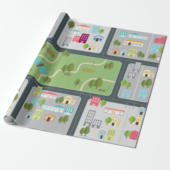 Street Road Map Matte Wrapping Paper (Unrolled)