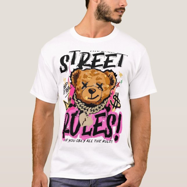 Street Rules Urban Bear Graphic T-Shirt (Front)