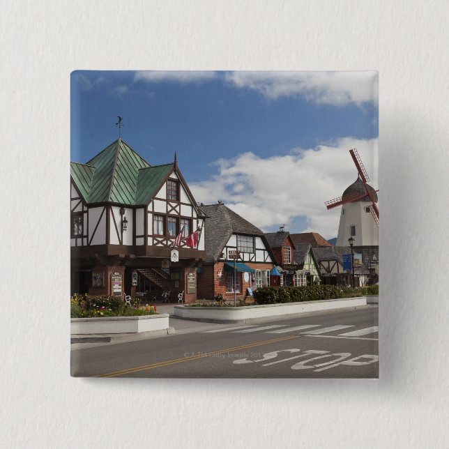 Street Scene from historic Solvang, 'The Danish Pinback Button (Front)