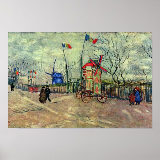 Street Scene In Montmartre Le Moulin À Poivre By V Poster (Front)