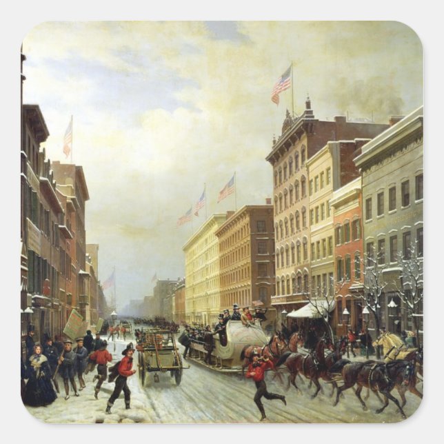 Street Scene in New York Square Sticker (Front)