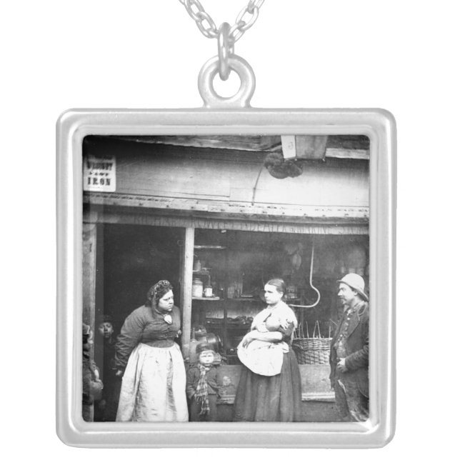 Street scene in Victorian London Silver Plated Necklace (Front)