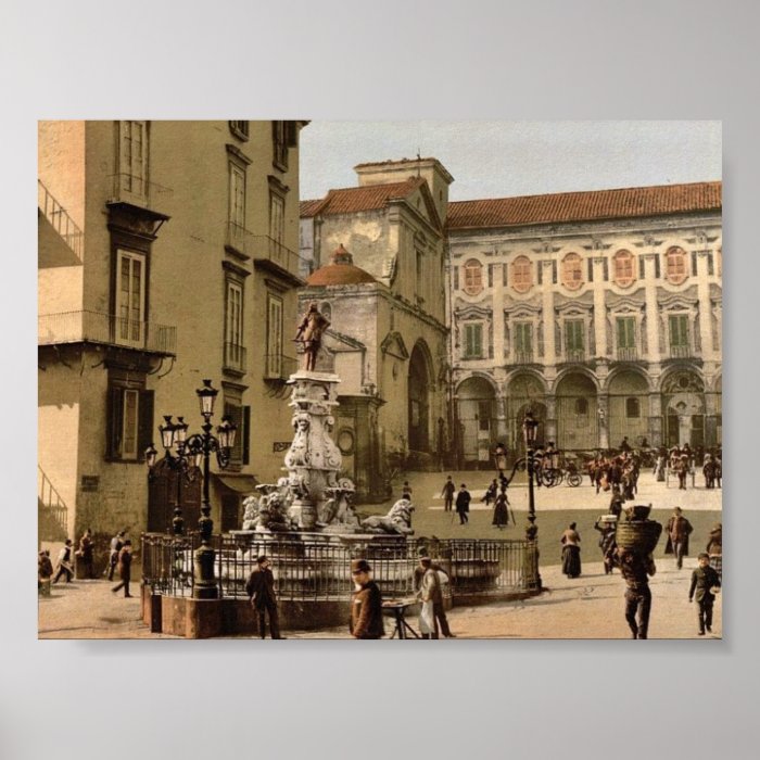 Street scene, Naples, Italy classic Photochrom Poster