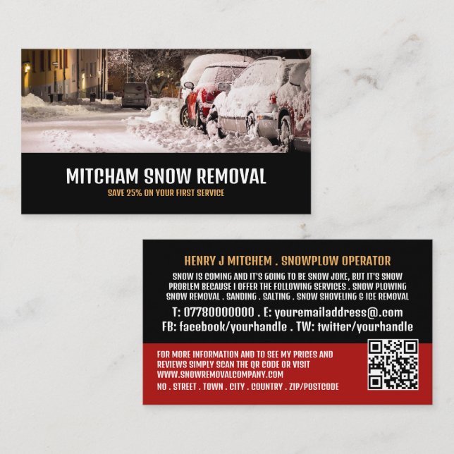 Street Scene, Snow Removal Company Advertising Business Card (Front/Back)