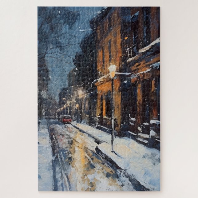 Street Scene Snowy Winter Evening Jigsaw Puzzle (Vertical)