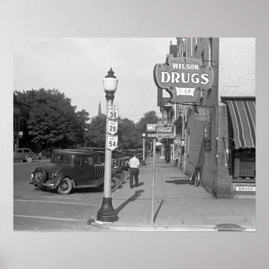 Street Scene Urbana, Ohio, 1938. Vintage Photo Poster