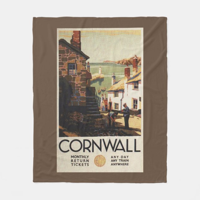 Street Scene with Two Men Working Railway Fleece Blanket (Front)