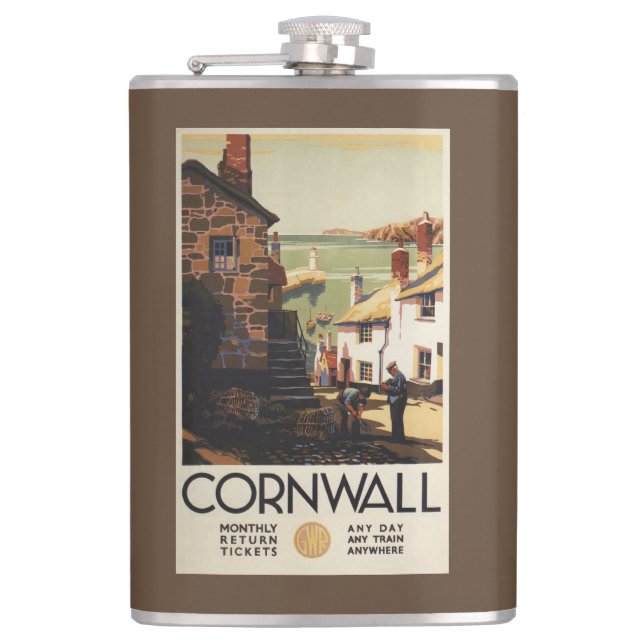 Street Scene with Two Men Working Railway Hip Flask (Front)