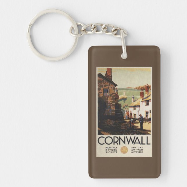 Street Scene with Two Men Working Railway Keychain (Front)