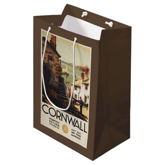 Street Scene with Two Men Working Railway Medium Gift Bag (Front Angled)