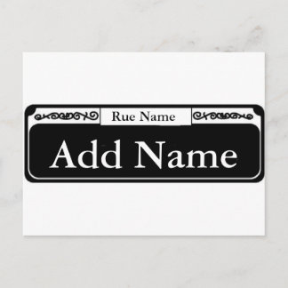 Street Sign Blank, Add Name, Rue Name Postcard