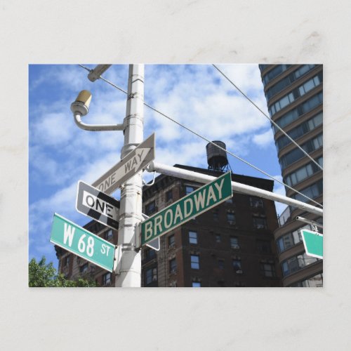 Street Sign Broadway W 68th Upper West Side NYC Postcard