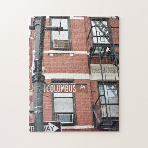 Street Sign Fire Escape Columbus Avenue NYC Jigsaw Puzzle